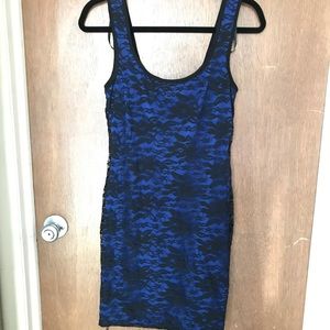 Blue/black lace cocktail dress